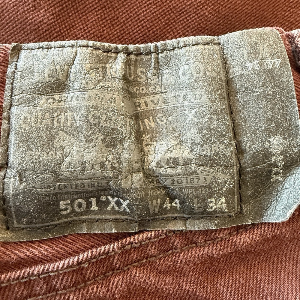 Vintage Mens 501XX Levis Black Tag Jeans Burgundy‎ 44x34 (fit 42x27) *descrip
